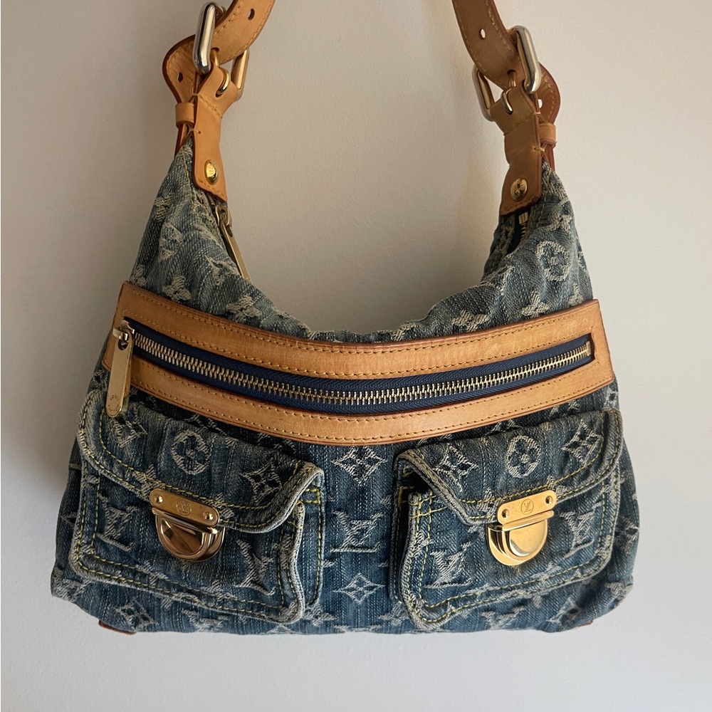 Louis Vuitton Blue and Tan Denim Shoulder Bag